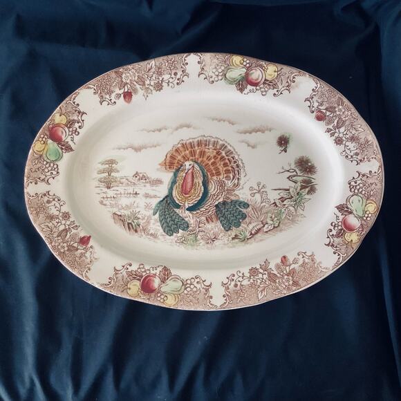 Vintage Fred Roberts Co. Thanksgiving Turkey Platter, Japan EUC - Picture 1 of 4